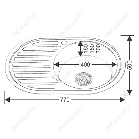 Мойка 7750 U MELANA 0,6/180 врезная овальная с сифоном (124 tb *12)