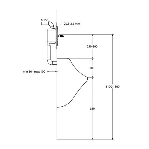 Встраиваемый смывной напорный клапан Ideal Standard для писсуаров, G1/2" с задней подводкой, с кнопк