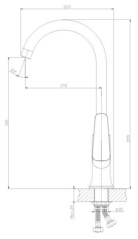 Смеситель одноручный (35мм)  для кухни с высоким поворотным изливом, хром