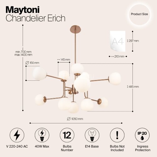 Потолочная люстра Maytoni MOD221-PL-12-G