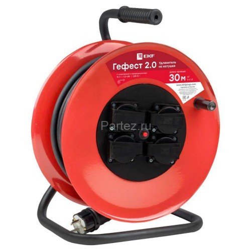 Удлинитель на катушке 4х50м с заземл. 16А IP44 Гефест 2.0 3.5кВт КГ 3х2.5 с предохранителем PROxima 