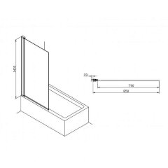 Шторка для ванны распашная Roca CAPITAL 85х140 цвет профиля хром (7M4008512M)