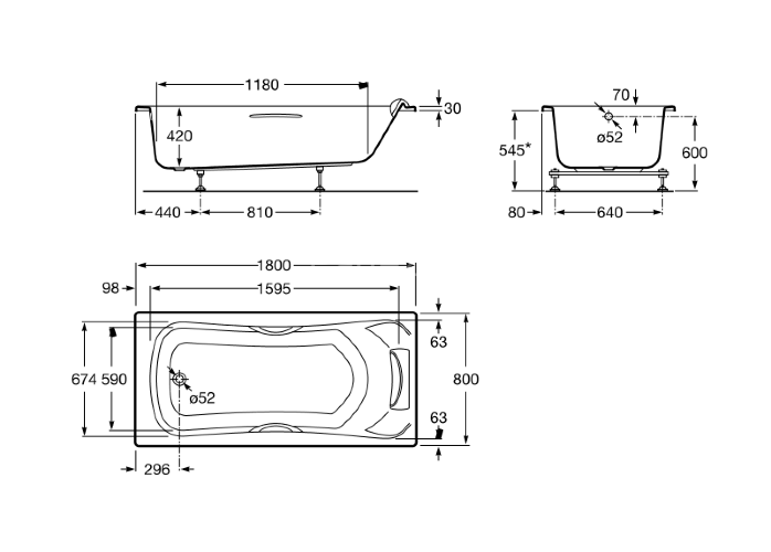 Ванна акриловая Roca BeCool прямоугольная  180х80
