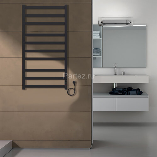 Полотенцесушитель электрический AZARIO PALERMO 500/1000 квадрат, 10 секций, диммер справа, черный (A