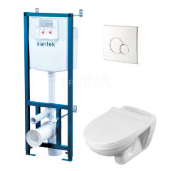 Пэк Santek "Бореаль" rimless подвесной, безободковый унитаз с тонким сиденьем, инсталляция, панель ц