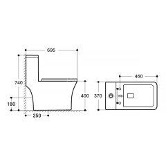 Унитаз-моноблок AZARIO Teano 695x370x740 напольный, горизонтальный слив, сиденье дюропласт микролифт