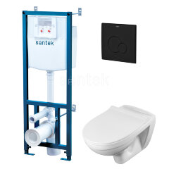 Пэк Santek "Бореаль" rimless подвесной, безободковый унитаз с тонким сиденьем, инсталляция, панель ч