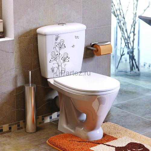 Унитаз-компакт Суперкомпакт декор Цветы А Стандарт, сиденье полипропилен (44901110222)