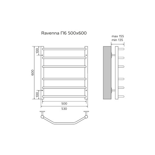 Полотенцесушитель водяной AZARIO RAVENNA 500/600 6 секций, нижнее/диагональное подключение, 1/2", хр