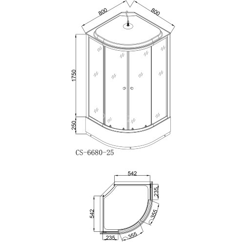 Душевая кабина LORANTO CS-6680-25 G 80х80х215 прозрачное стекло 4мм, поддон 25 см, черная