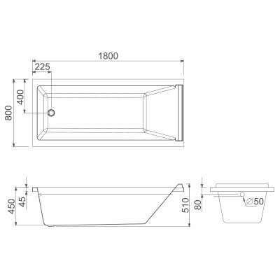 Ванна акриловая Creo Ceramique 80х80х50, с фронтальной панелью и сифоном