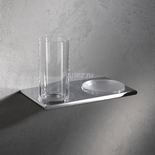Стакан стеклянный с полочной-мыльницей Keuco Edition 400 (11556019000)