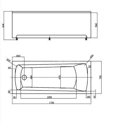 Ванна акриловая AZARIO ENRICA  прямоугольная 170*70 см (AV.0030170)