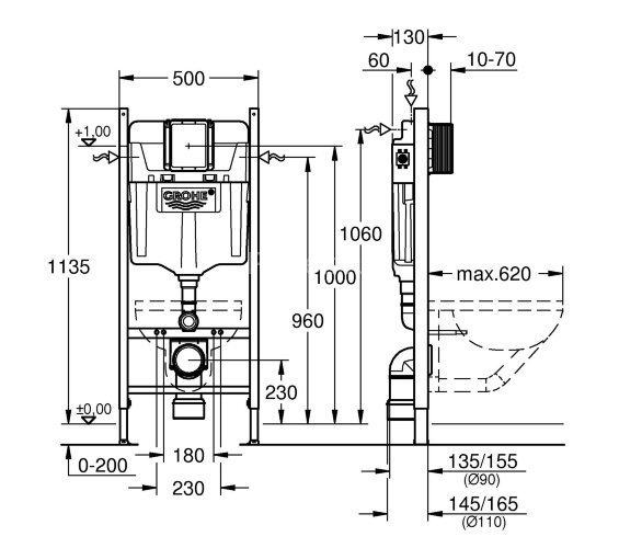Система инсталляции для унитаза Grphe  Rapid SL, крепеж, панель смыва Skate Cosmopolitan (3 режима)