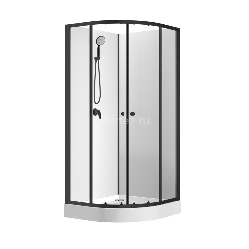 Душевая кабина Loranto NEO 100x100x(190+15) с низким поддоном 15см, прозрачное закаленное стекло 5 мм, профиль черный-матовый (CS-21800-100)