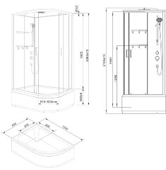 Душевая кабина Loranto NEO 120x80x(170+38) левая, с высоким поддоном 38см, прозрачное закаленное стекло 4 мм, задние стеклянные стенки белые, с двумя 