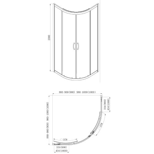 Душевое ограждение Azario MILTON 1000х1000х2000, полукруглое, прозрачное стекло 6 мм, цвет профиля черный (AZ-ND2142 1000 Black)