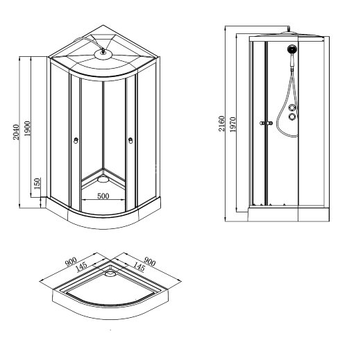 Душевая кабина Loranto NEO 90x90x(190+15) с низким поддоном 15см, прозрачное закаленное стекло 5 мм, задниt стеклянные стенки белые, профиль черный-ма