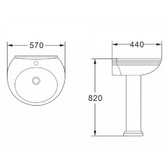 Раковина с пьедесталом AZARIO BENTY 570х440х820 мм (AZ-337P)