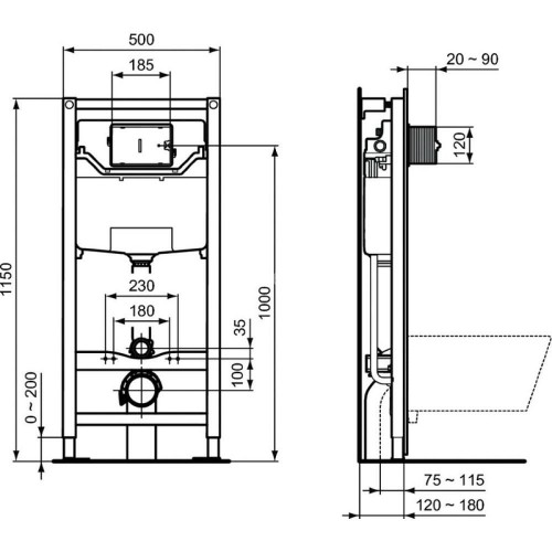 Комплект унитаза с инсталляцией Ideal Standard Tesi Aqua Blade с сиденьем Микролифт и Черной матовой