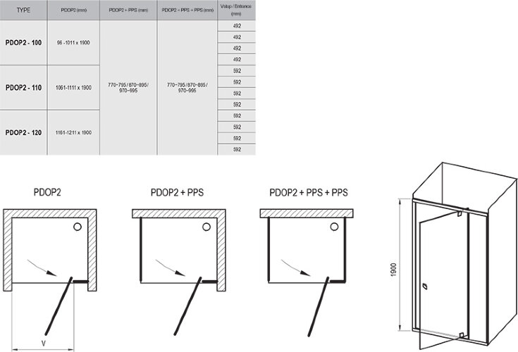 Душевая дверь Ravak Pivot распашная 110х190, толщина полотна 6мм универсальная, цвет профиля белый