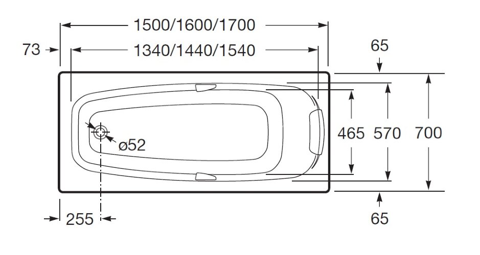 Ванна акриловая Roca SURESTE прямоугольная 150х70
