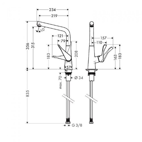 14822000 Metris Cмеситель для кухни Metris однорычажный с поворотным изливом