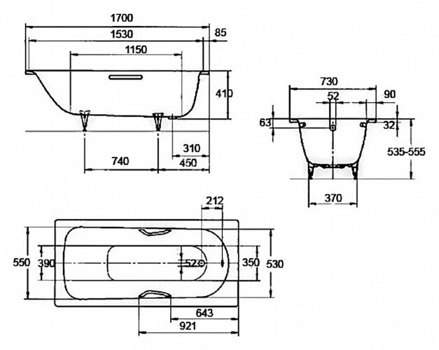 Ванна стальная Kaldewei Saniform Plus 170×73 170х73х41, Mod.371-1, alpine white, без ножек