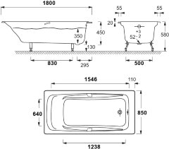 Ванна чугунная Jacob Delafon REPOS 180х85 с антискользящим покрытием, с отверстиями для ручек (E2903