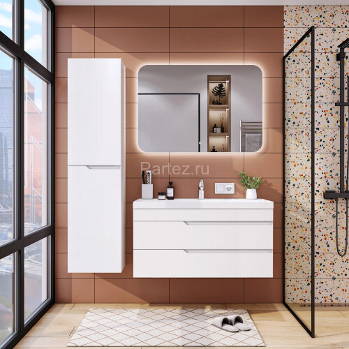 Комплект тумба Итана Sky 100 (1001х451х520) подвесная, с раковиной Clarissa 100, белый глянец (CS000