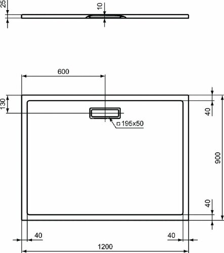Ультратонкий акриловый прямоугольный душевой поддон Ideal Standard ULTRAFLAT NEW 1200x900x25 мм. Для напольной или встраиваемой установки (T448301)