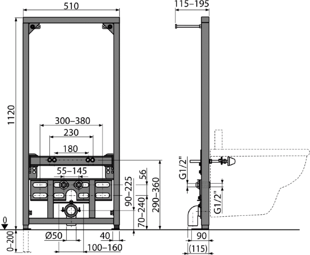 Инсталляция Alca plast для биде, черный (A105/1120)