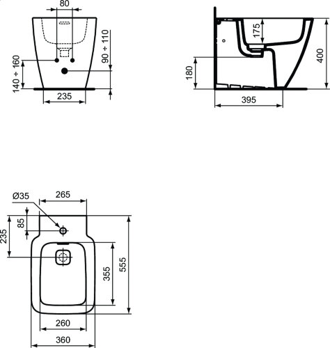 Биде напольное Ideal Standard STRADA II, с крепежом для полностью скрытого монтажа (T296901)