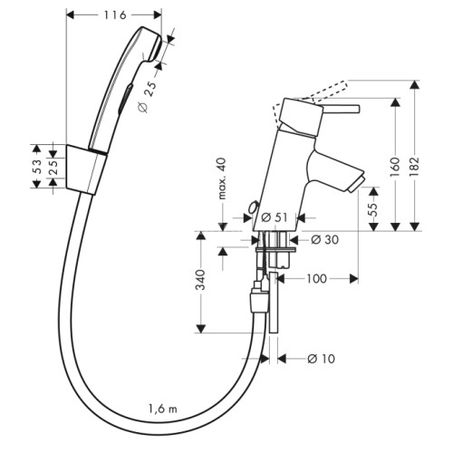 Hansgrohe 32120000 Talis S Гигиенический душ, со шлангом 1,60 м, 1/2