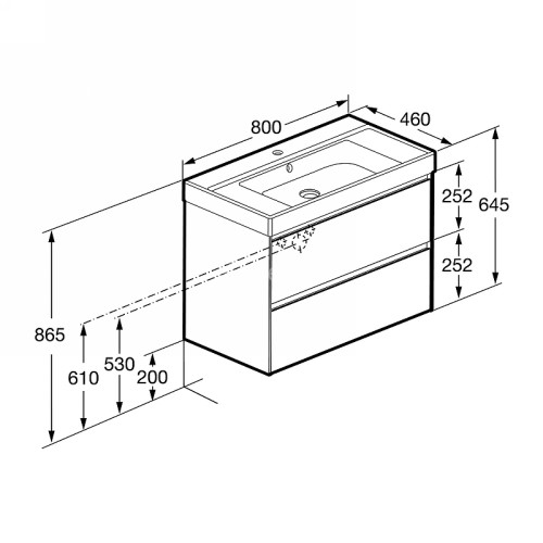 Тумба под раковину Roca Ona 800 подвесная, 2 ящика, бежево-серый матовый (A857630510)