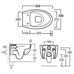 Унитаз подвесной Simas Bormio 350х520х260 безободковый, с креплением F85, цвет белый (BR18bi)