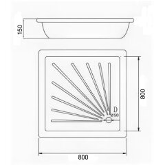 Поддон Loranto стальной, квадратный 80х80х15 толщина стали 0,9 мм, отверстие для слива 5 см, белый (LG800B)