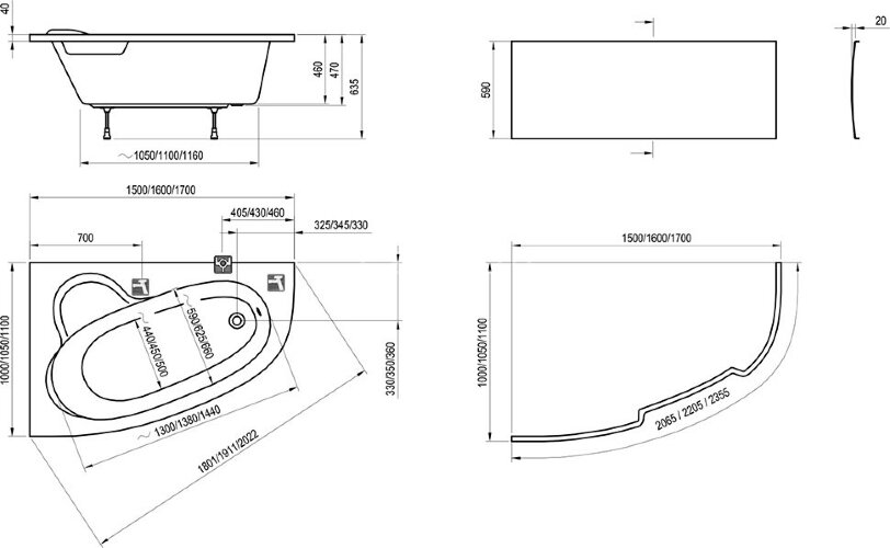 Ванна акриловая Ravak ASYMMETRIC 150X100 левая белая