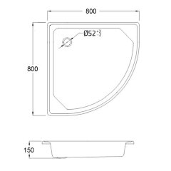 Поддон Loranto стальной, полукруглый 80х80х15 толщина стали 0,9 мм, отверстие для слива 5 см, белый (LG800C)