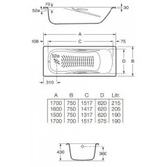 Ванна стальная Roca PRINCESS 160х75, противоскользящее покрытие