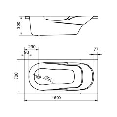 Ванна акриловая Santek КАСАБЛАНКА M 150х70, прямоугольная, белая