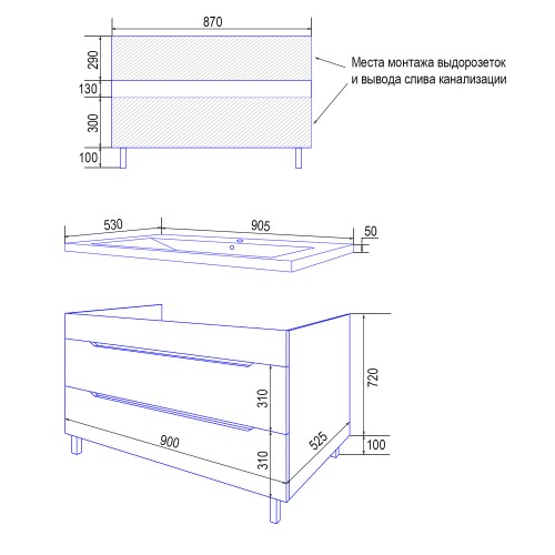 Комплект тумба Loranto Палермо 90/2Н 900х530х870 напольная с раковиной Ferazzano 90 (CS00090463)