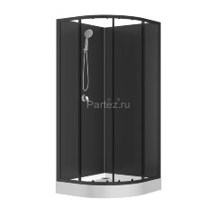 Душевая кабина Loranto NEO 100x100x(190+15) c низким поддоном 15см, прозрачное закаленное стекло 5 мм, задние стеклянные стенки черные, профиль черный