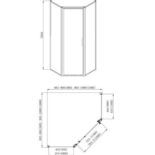 Душевое ограждение Azario RICHMOND (900х900х2000), БЕЗ ПОДДОНА, прозрачное стекло 6 мм, цвет профиля черный (AZ-NAG3231 900 Black)