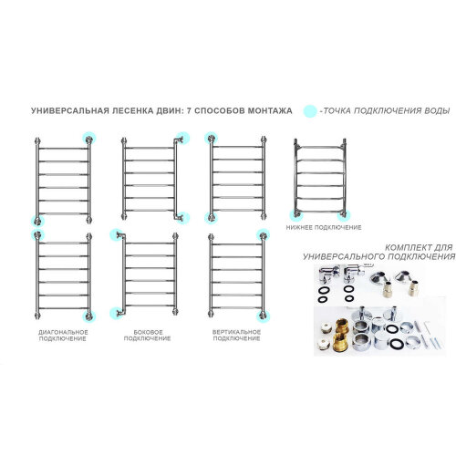 Полотенцесушитель водяной ДВИН W 60/50 1"-1/2" К3 Полированный (4627085945406)