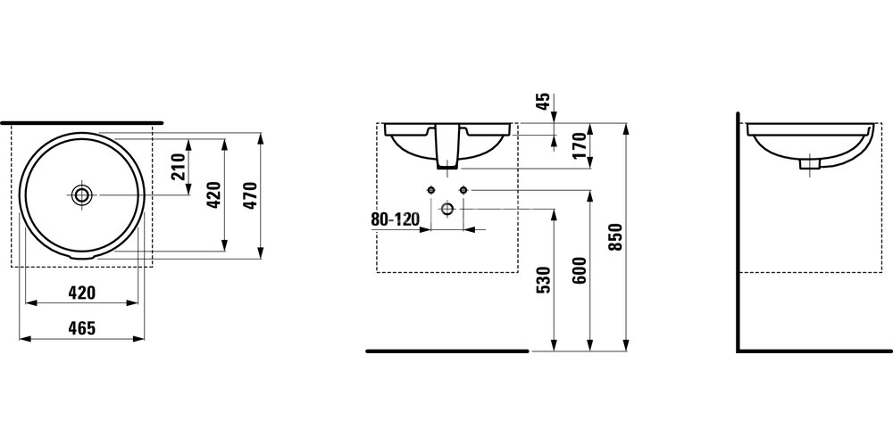 Раковина встраиваемая снизу Laufen Pro B 465х170 см, санфарфор (8.1896.2.000.155.1)