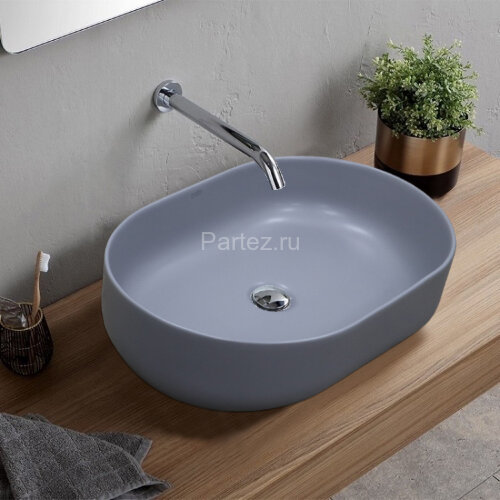 Раковина-чаша Creo Ceramique 580х380х140 накладная, овальная, керамика, серый матовый (PU4300SG)