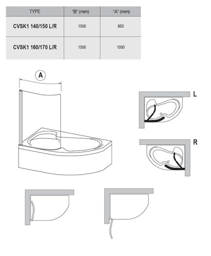 Шторка для ванны распашная Ravak CVSK1 100х150 цвет профиля белый (7QRS0100Y1)