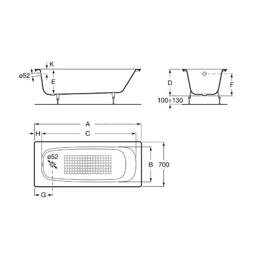Ванна чугунная Roca CONTINENTAL 140х70