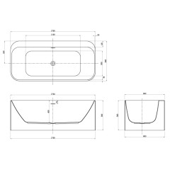 Ванна акриловая Azario RANGALI 1700х800х580 пристенная, в комплекте с сифоном и металлической рамой 